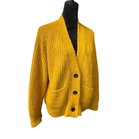 A.L.C. CLEVELAND CARDIGAN MUSTARD ALPACA-BLEND SIZE LARGE V-NECK SWEATER - Picture 7 of 14